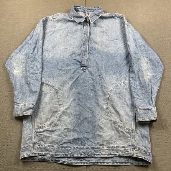 Free People Jackets & Blazers - Free People Jacket Womens Medium Blue Denim Long Chore‎ Coat Button Henley Dress